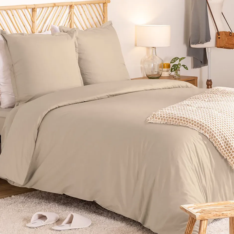 Atmosphera Créateur D'Intérieur Parure de lit Landiha Percale beige lin 240x220cm - Atmosphera Best