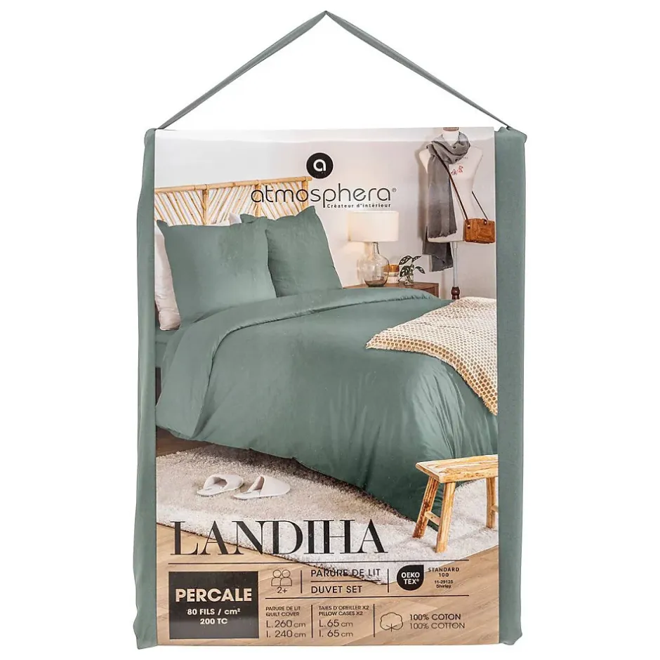 Atmosphera Créateur D'Intérieur Parure de lit Landiha Percale vert jade 260x240cm - Atmosphera Best