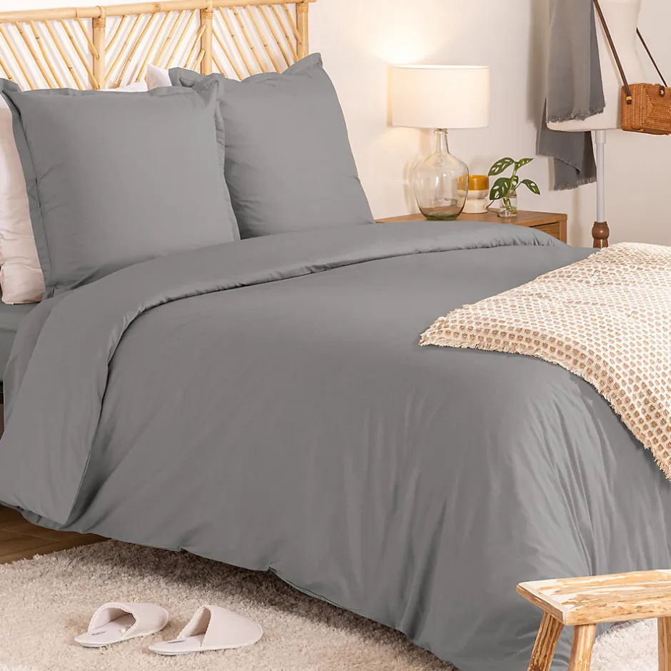 Atmosphera Créateur D'Intérieur Parure de lit Landiha Percale gris 260x240cm - Atmosphera