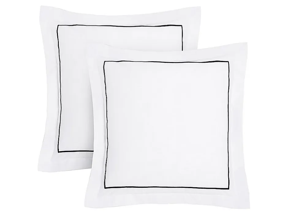 Vente-unique Parure de lit percale de coton 80 fils/cm² - Housse de couette 220 x 240 cm + 2 taies d'oreiller - Blanc bourdon noir - CHARMY Outlet