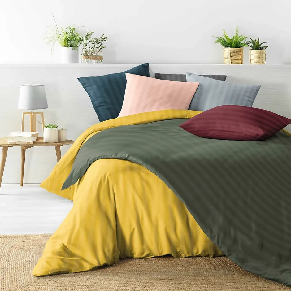Douceur D'Intérieur Parure de lit rayures dans le tissage (240x220 cm - Vert) New