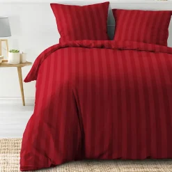 Douceur D'Intérieur Parure de lit rayures dans le tissage (240x220 cm - Rouge) Online