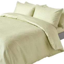 Homescapes Parure de lit satin rayé en coton égyptien 330 fils vert sauge, 200x200cm - Clearance