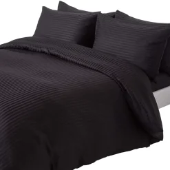 Homescapes Parure de lit satin rayé en coton égyptien 330 fils noir, 200x200cm - Clearance