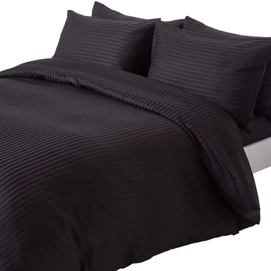 Homescapes Parure de lit satin rayé en coton égyptien 330 fils noir, 200x200cm - Clearance
