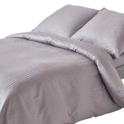 Homescapes Parure de lit satin rayé en coton égyptien 330 fils gris, 240x220cm -