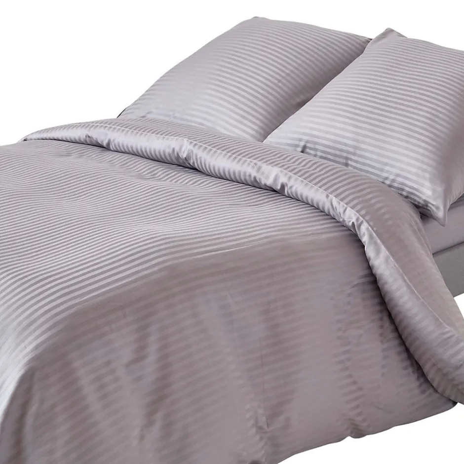 Homescapes Parure de lit satin rayé en coton égyptien 330 fils gris, 240x220cm -