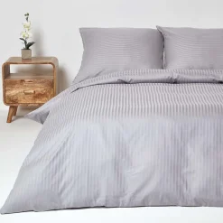 Homescapes Parure de lit satin rayé en coton égyptien 330 fils gris, 240x220cm -