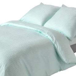 Homescapes Parure de lit satin rayé en coton égyptien 330 fils bleu, 155x220cm -