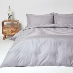 Homescapes Parure de lit satin rayé en coton égyptien 330 fils gris, 230x220cm - Hot