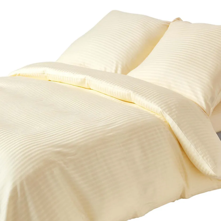 Homescapes Parure de lit satin rayé en coton égyptien 330 fils jaune pâle, 155x220cm -