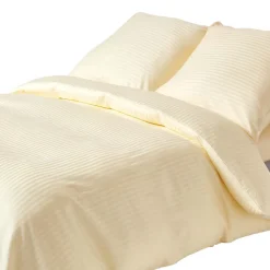 Homescapes Parure de lit satin rayé en coton égyptien 330 fils jaune pâle, 240x220cm - Clearance