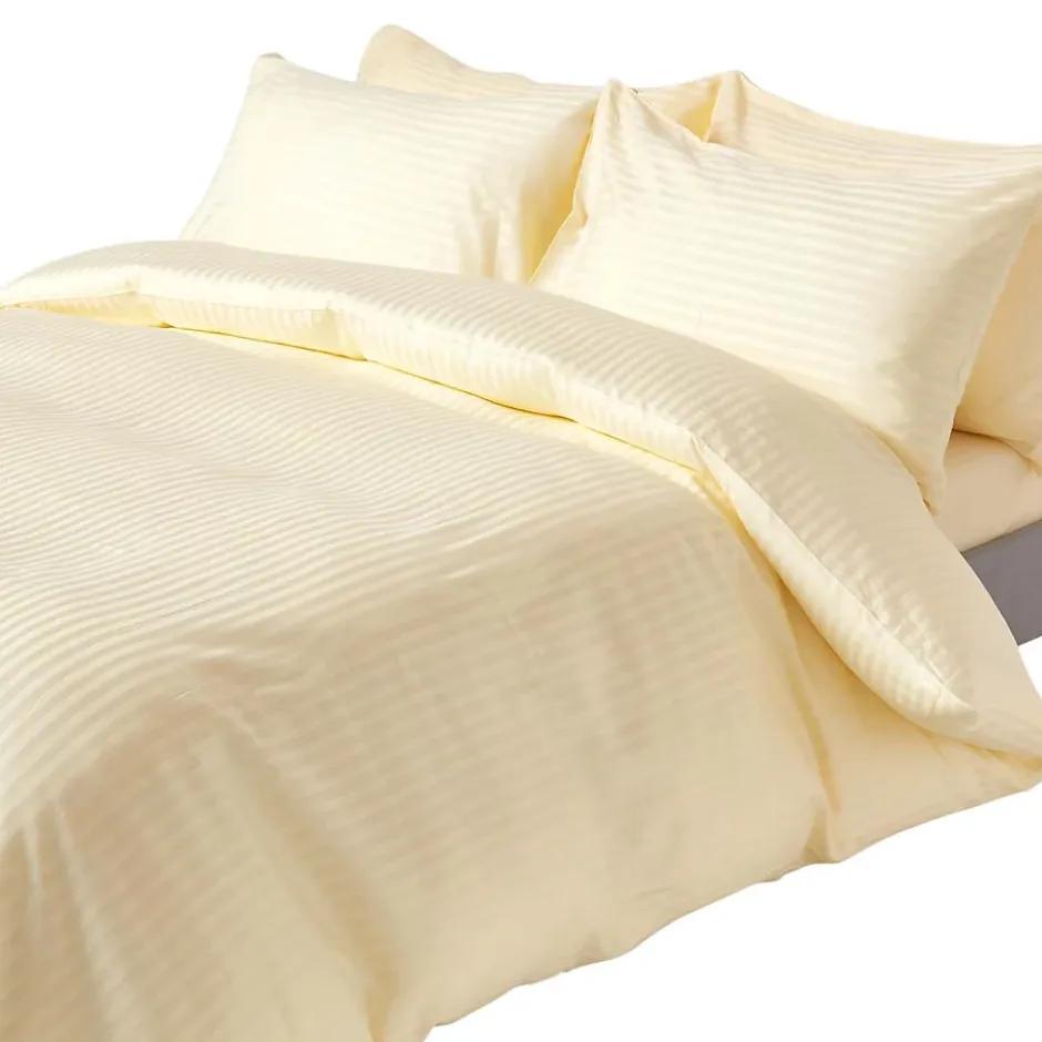 Homescapes Parure de lit satin rayé en coton égyptien 330 fils jaune pâle, 230x220cm - New
