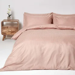 Homescapes Parure de lit satin rayé en coton égyptien 330 fils taupe, 230x220cm -