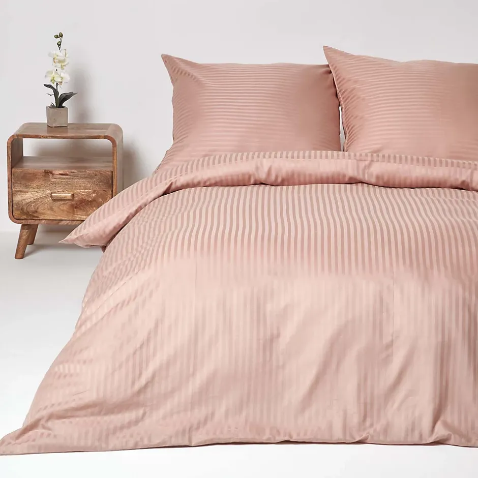Homescapes Parure de lit satin rayé en coton égyptien 330 fils taupe, 240x220cm - New