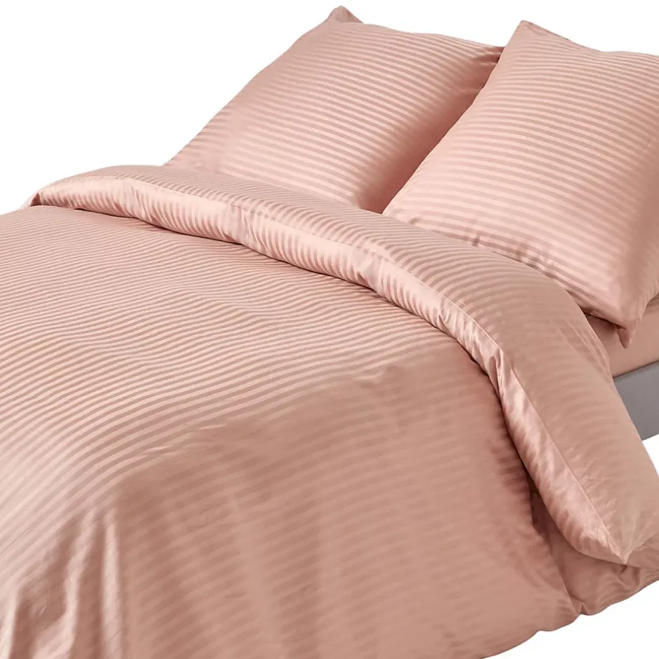 Homescapes Parure de lit satin rayé en coton égyptien 330 fils taupe, 240x220cm - New
