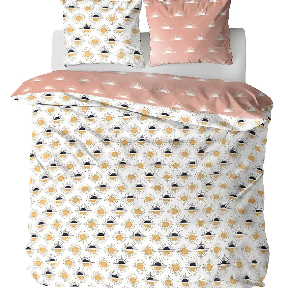 Linnea Parure de lit TERRAMEA 260x240 cm pur coton blanc motifs solaires 3 pièces Discount