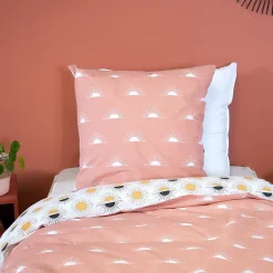 Linnea Parure de lit TERRAMEA 260x240 cm pur coton blanc motifs solaires 3 pièces Discount
