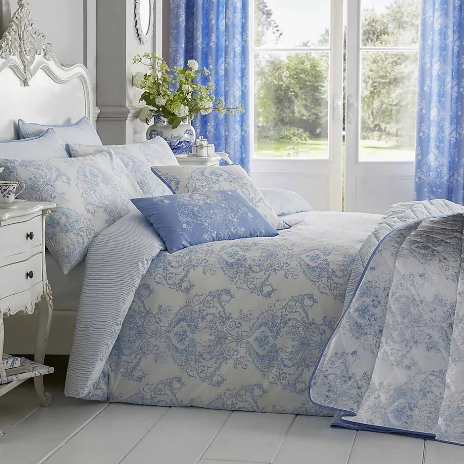 Homescapes Parure de lit Toile de Jouy en polycoton - bleu, 230x220cm -