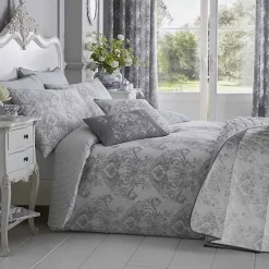 Homescapes Parure de lit Toile de Jouy en polycoton - gris, 260x220cm - Discount