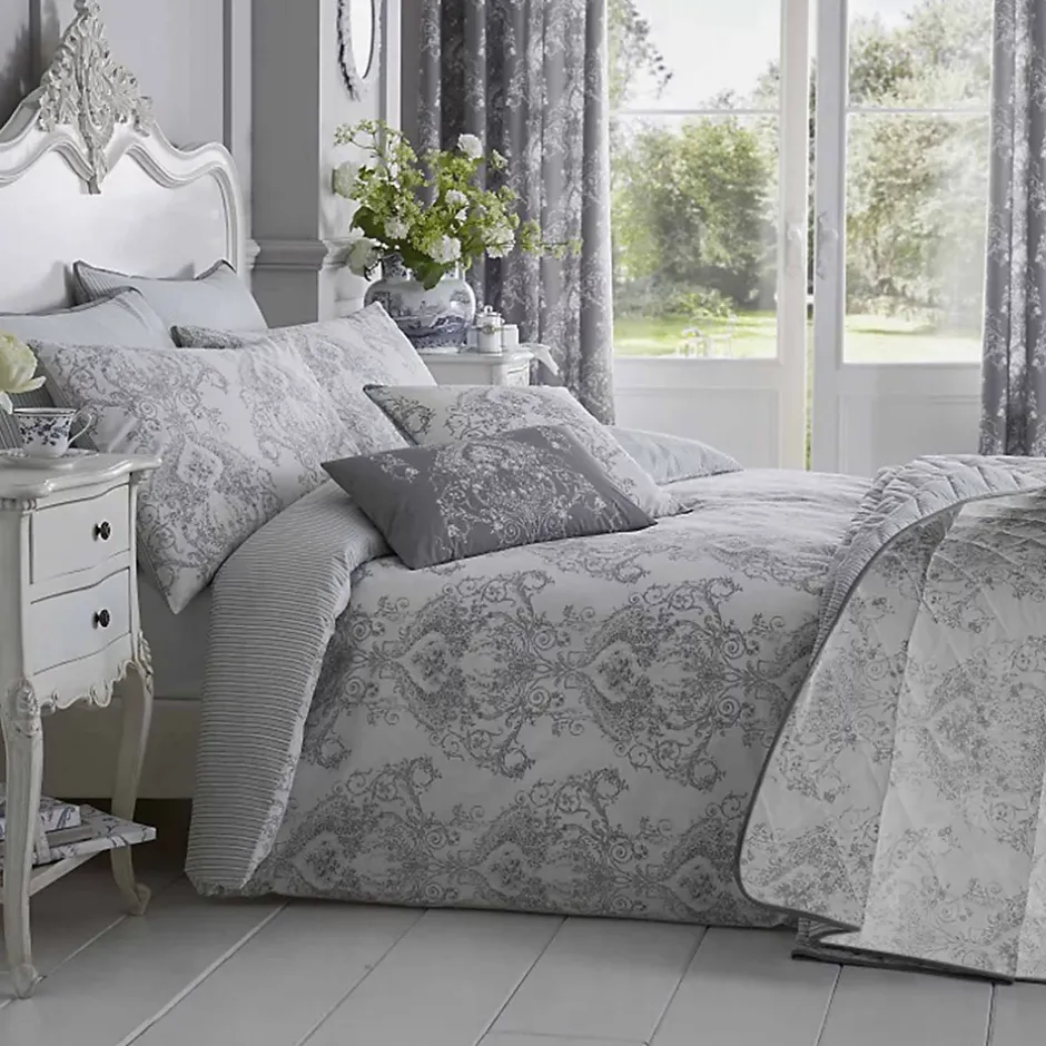 Homescapes Parure de lit Toile de Jouy en polycoton - gris, 260x220cm - Discount