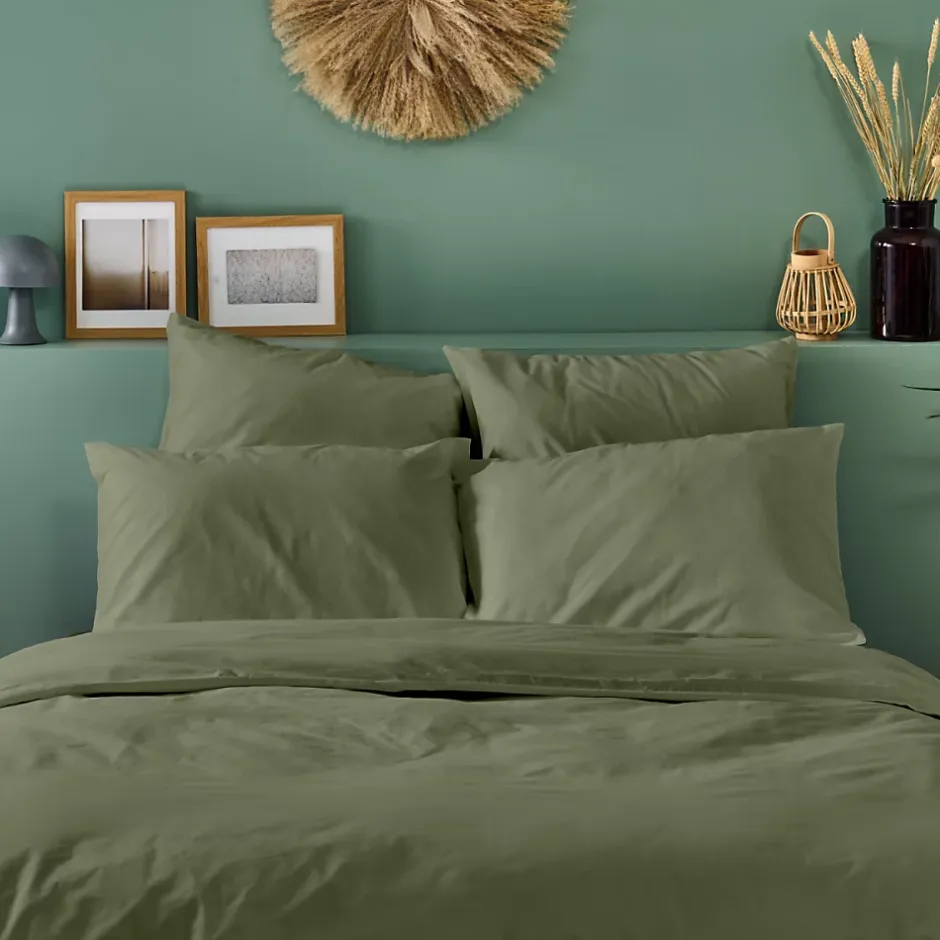 Bleu Calin Parure de lit unie 1 personne 140x200cm PERCALE KAKI Outlet