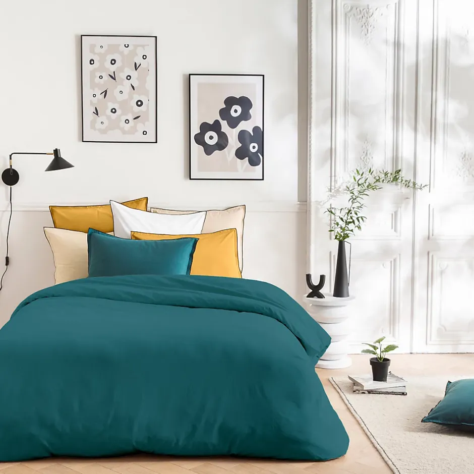 Future Home Parure de lit unie en coton finition bourdon 260x240cm Discount