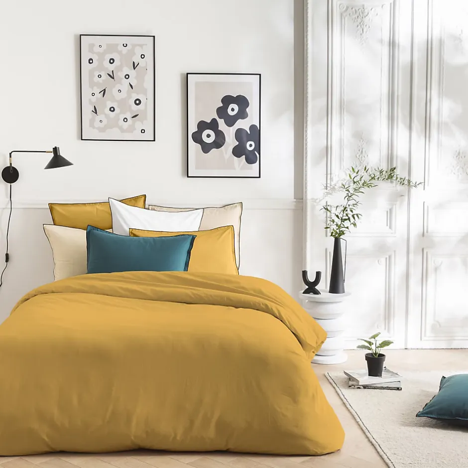 Future Home Parure de lit unie en coton finition bourdon 260x240cm Discount