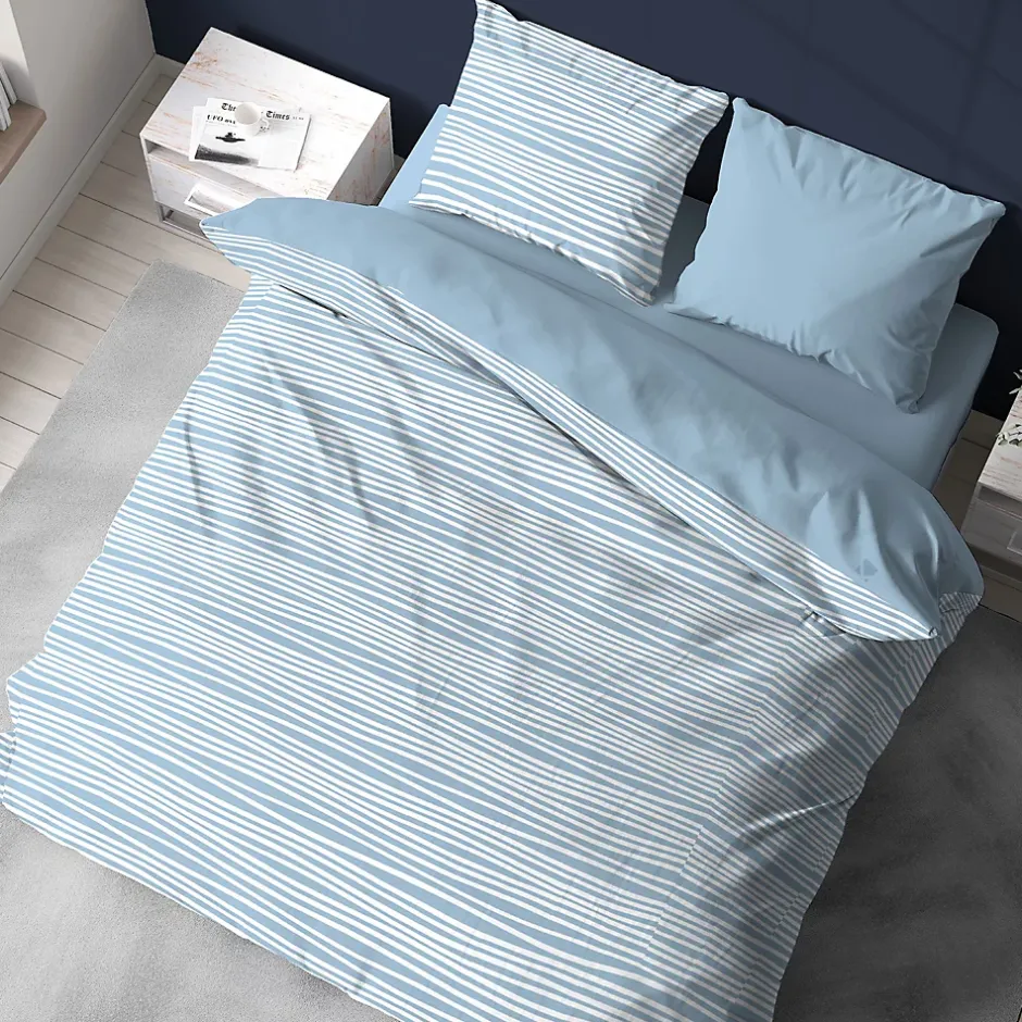 Linnea Parure de lit 240x220 cm 100% polyester microfibre BLIS bleu 3 pièces Sale