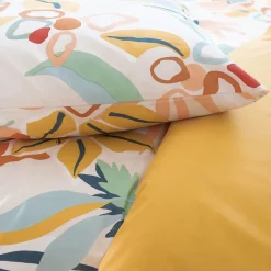 Linnea Parure de lit 240x220 cm coton BCI adouci LUCIA Jaune Cobalt 3 pièces Discount