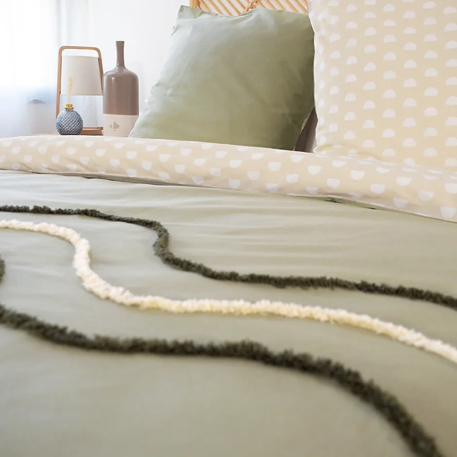 Linnea Parure de lit 260x240 cm coton BCI adouci LINEA Vert 3 pièces