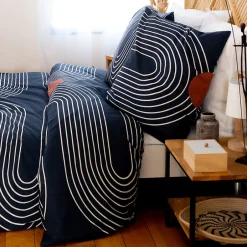Linnea Parure de lit 240x220 cm coton BCI adouci CUTS Bleu 3 pièces