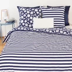Linnea Parure de lit 260x240 cm coton BCI adouci CAPRI Bleu 3 pièces New