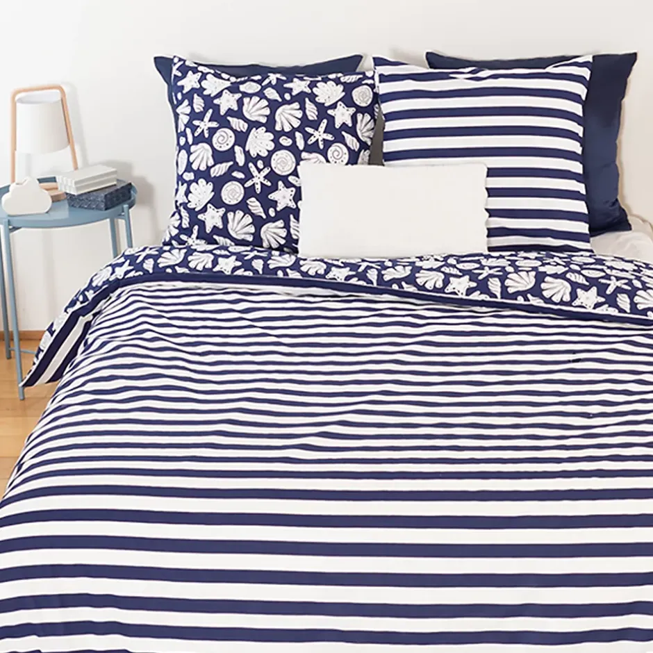 Linnea Parure de lit 260x240 cm coton BCI adouci CAPRI Bleu 3 pièces New