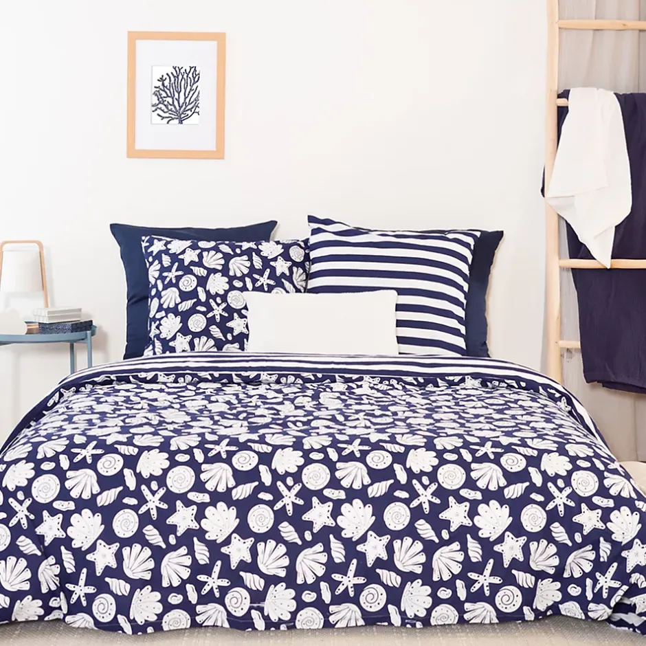 Linnea Parure de lit 260x240 cm coton BCI adouci CAPRI Bleu 3 pièces New