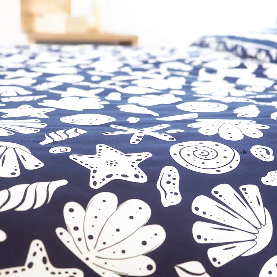 Linnea Parure de lit 260x240 cm coton BCI adouci CAPRI Bleu 3 pièces New