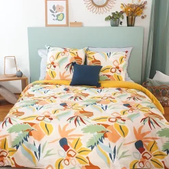 Linnea Parure de lit 260x240 cm coton BCI adouci LUCIA Jaune Cobalt 3 pièces