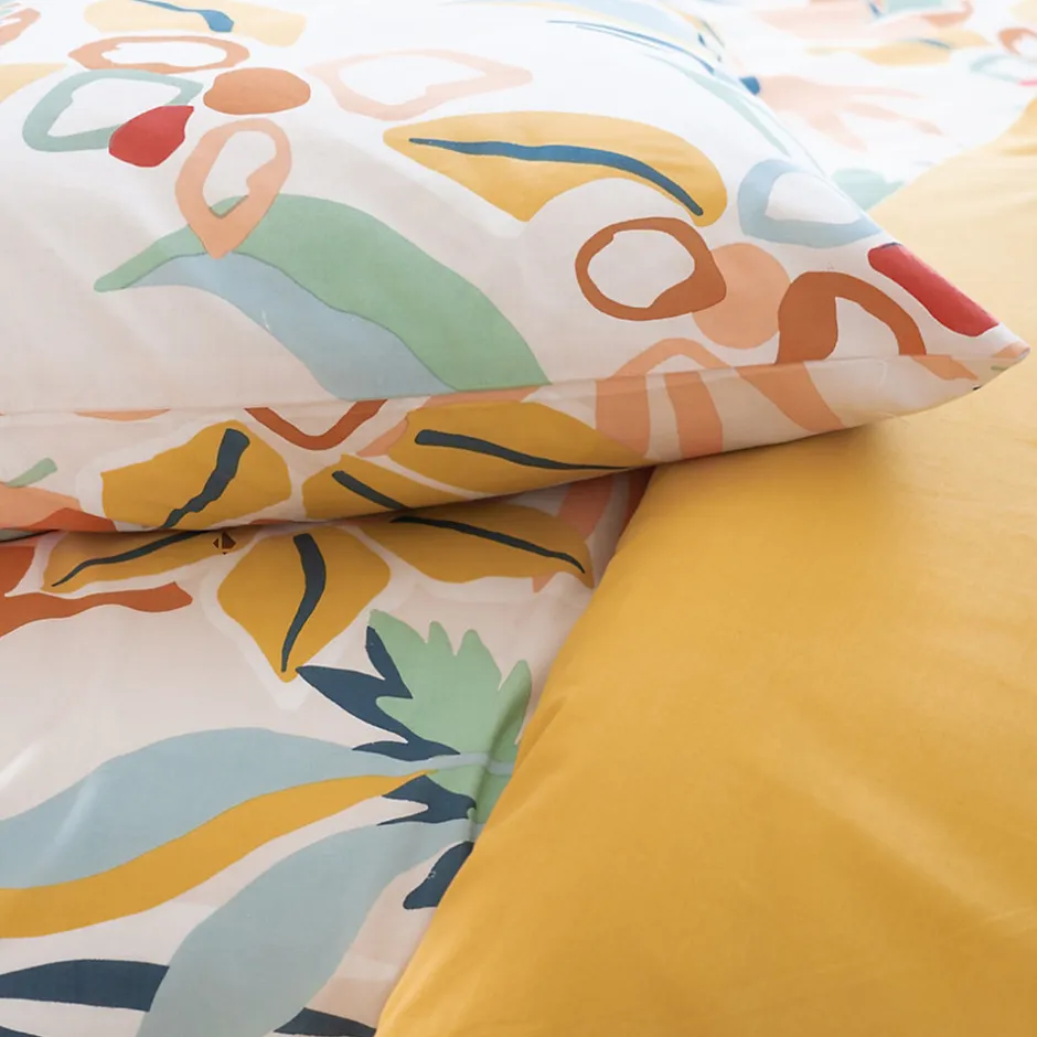 Linnea Parure de lit 260x240 cm coton BCI adouci LUCIA Jaune Cobalt 3 pièces
