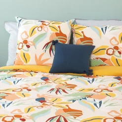 Linnea Parure de lit 260x240 cm coton BCI adouci LUCIA Jaune Cobalt 3 pièces