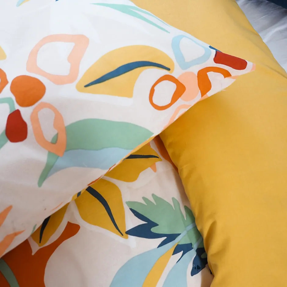 Linnea Parure de lit 260x240 cm coton BCI adouci LUCIA Jaune Cobalt 3 pièces