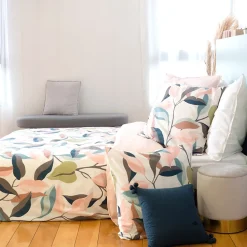 Linnea Parure de lit 240x220 cm coton BCI adouci LILA Blanc 3 pièces