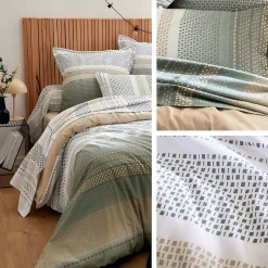 Linnea Parure de lit 280x240 cm coton NIAGARA vert Kaki 3 pièces