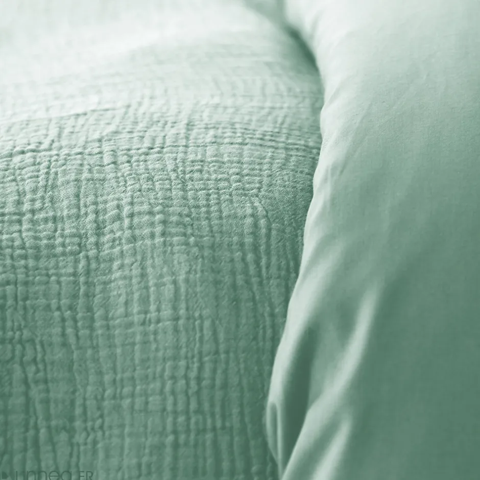 Linnea Parure de lit 260x240 cm double gaze de coton GAZGAZ vert amande 3 pièces