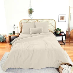 Linnea Parure de lit 260x240 cm double gaze de coton GAZGAZ beige Galet