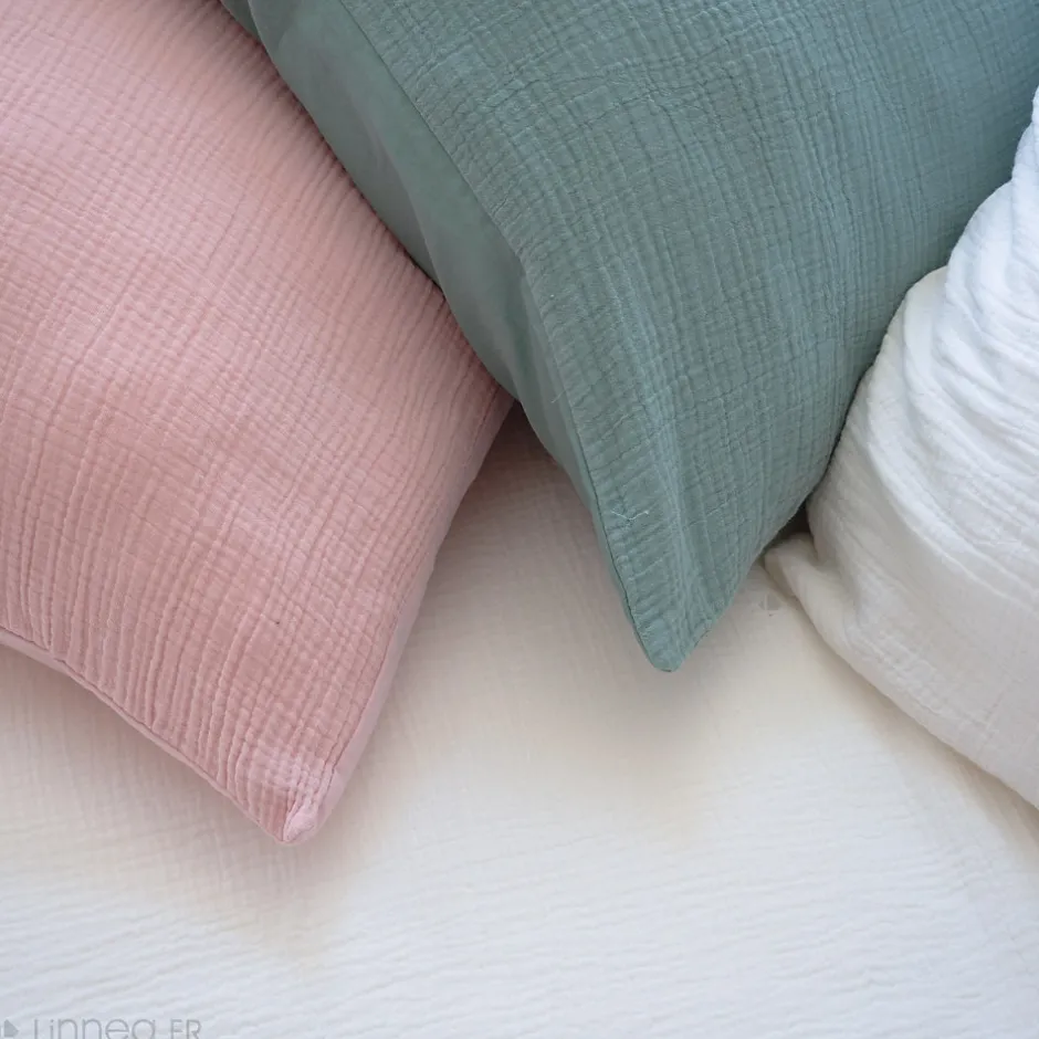 Linnea Parure de lit 240x220 cm double gaze de coton GAZGAZ vert amande 3 pièces
