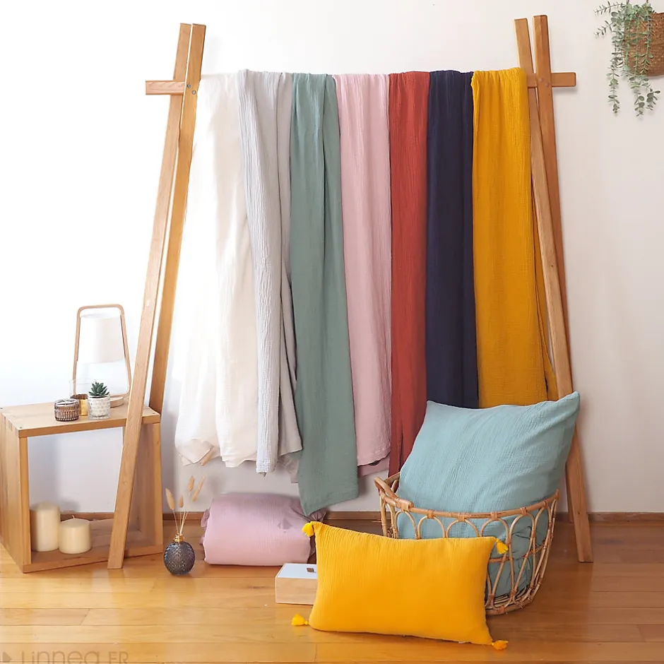 Linnea Parure de lit 240x220 cm double gaze de coton GAZGAZ vert amande 3 pièces