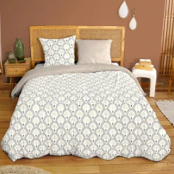 Linnea Parure de lit 240x220 cm en coton WAG motif géométrique blanc et bleu 3 pièces