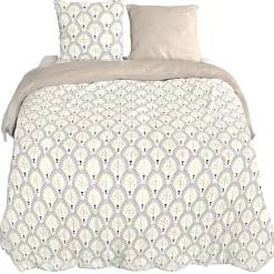 Linnea Parure de lit 240x220 cm en coton WAG motif géométrique blanc et bleu 3 pièces