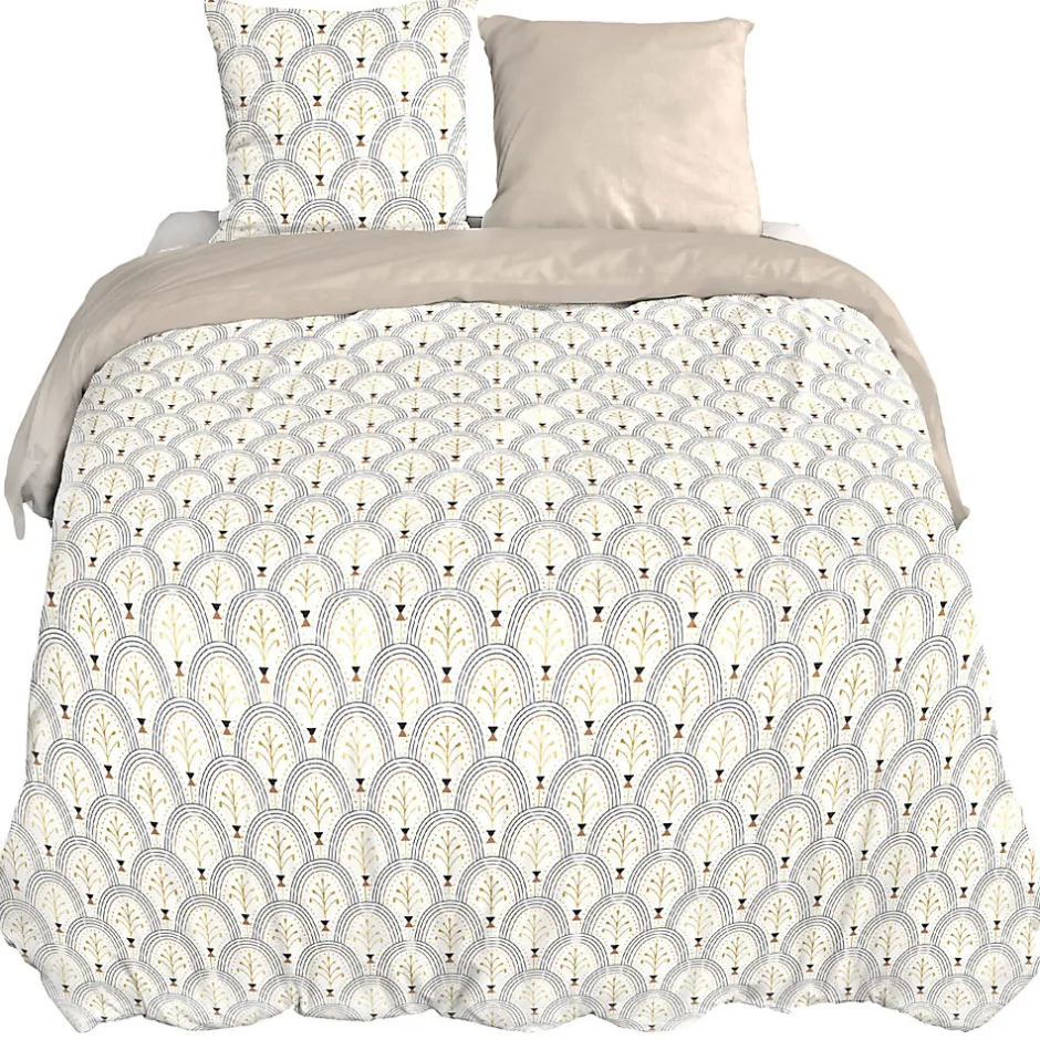 Linnea Parure de lit 240x220 cm en coton WAG motif géométrique blanc et bleu 3 pièces