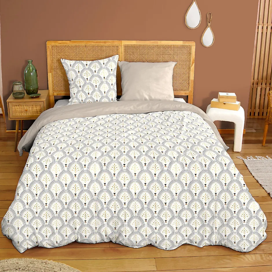 Linnea Parure de lit 260x240 cm en coton WAG motif géométrique blanc et bleu 3 pièces